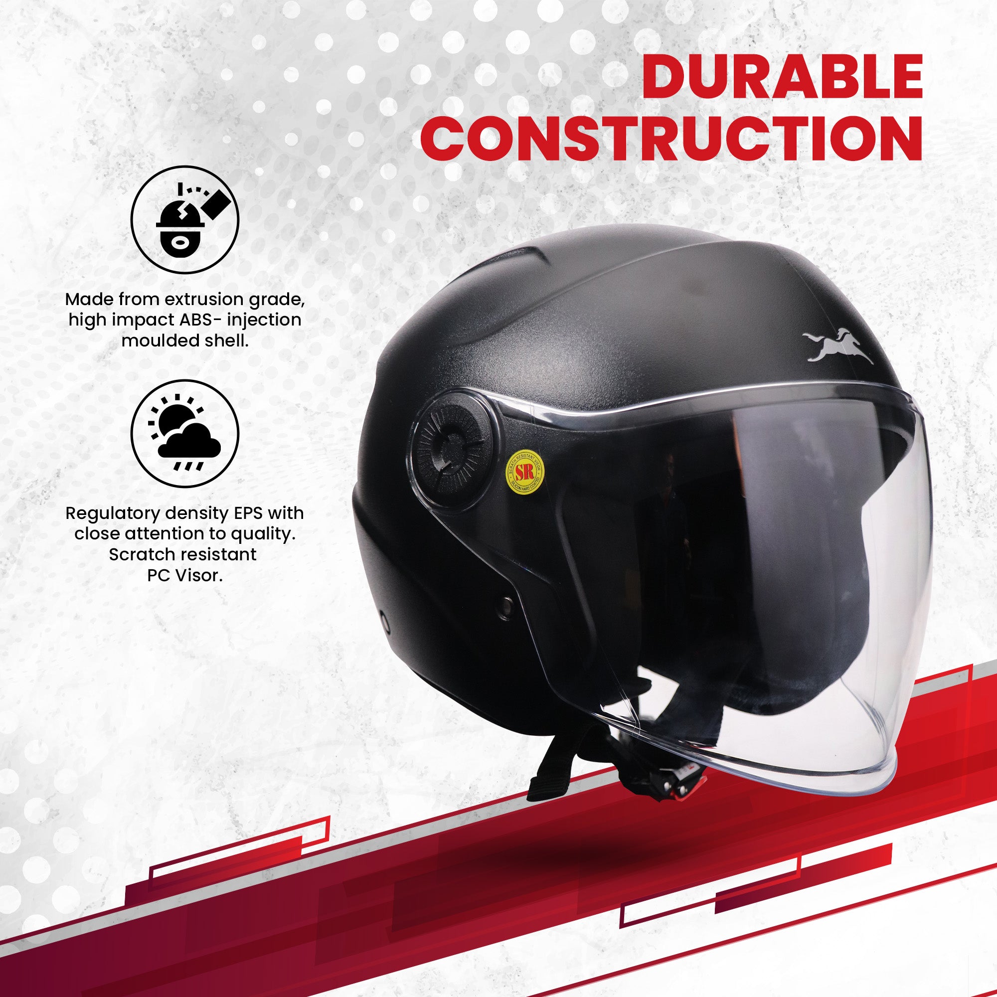 TVS ACE ISI Certified Open Face Unisex Helmet with Full Coverage Visor